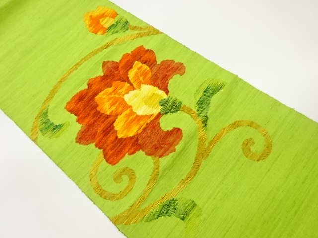 JAPANESE NAGOYA OBI / TSUMUGI / WOVEN FLOWER ARABESQUE